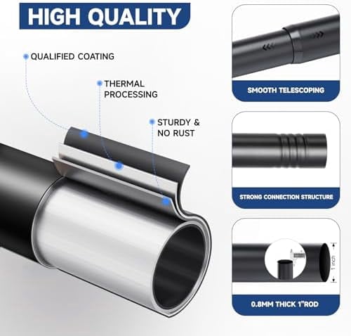 Black Curtain Rods for Windows 66 to 120 Inch(5.5-10ft) - 1'' Diameter Heavy Duty Curtain Rods with Imitation Wood Grain Pattern Finials,Adjustable Decorative Curtain Rods Set,28-120''