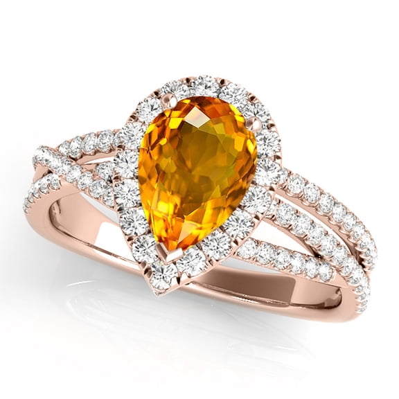 Mauli Jewels 2.34 Carat Diamond and Citrine Engagement Ring for Women, Pear Shaped Citrine Ring, Shared-Prong, 10K Rose White Yellow Gold
