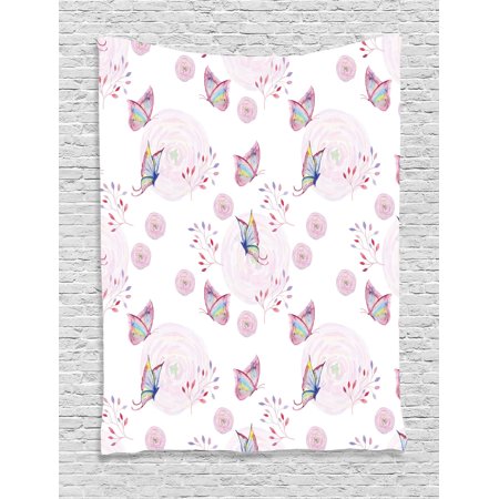 Butterfly Tapestry Wall Hanging - Butterflies Decorations Wall Hanging Tapestry, Butterflies And Branches Romantic Spring Retro Faith Optimism Change Fly Theme, Bedroom Living Room Dorm Accessories, By Ambesonne