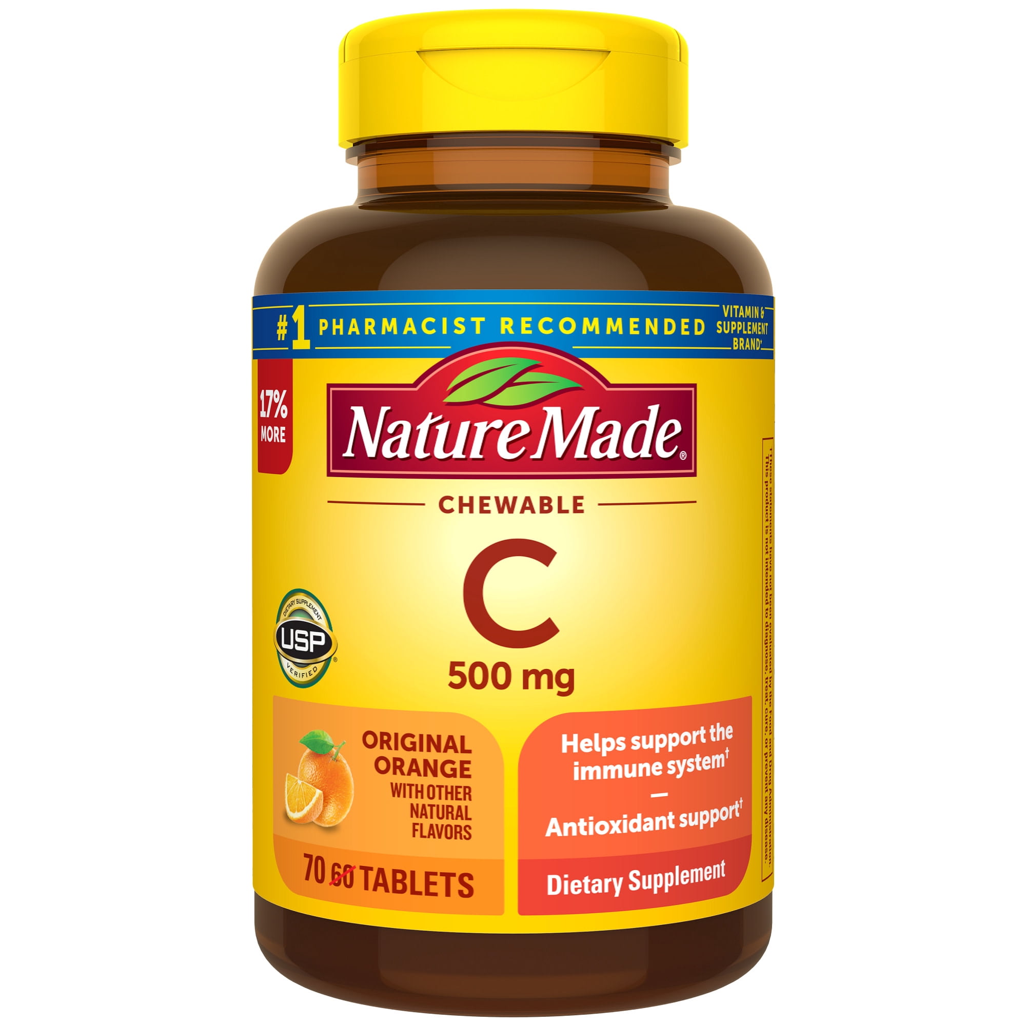 (3 pack) Nature Made Chewable Vitamin C 500 mg Tablets, Dietary Supplement for Immune Support, 70 Ct