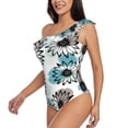 thumbnail image 4 of Balery Watercolor Sunflower One Shoulder Swimsuits for Women Ruffle Swimsuits Tummy Control One Shoulder Bathing Suits-X-Large, 4 of 8