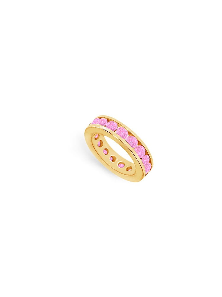 Wedding Bands 8 CT Channel Set Created Pink Sapphire Eternity Band on 18K Yellow Gold Vermeil by Love Bright