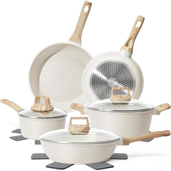 12 Piece Nonstick Cookware Set White Granite Induction Safe Pots and Pans