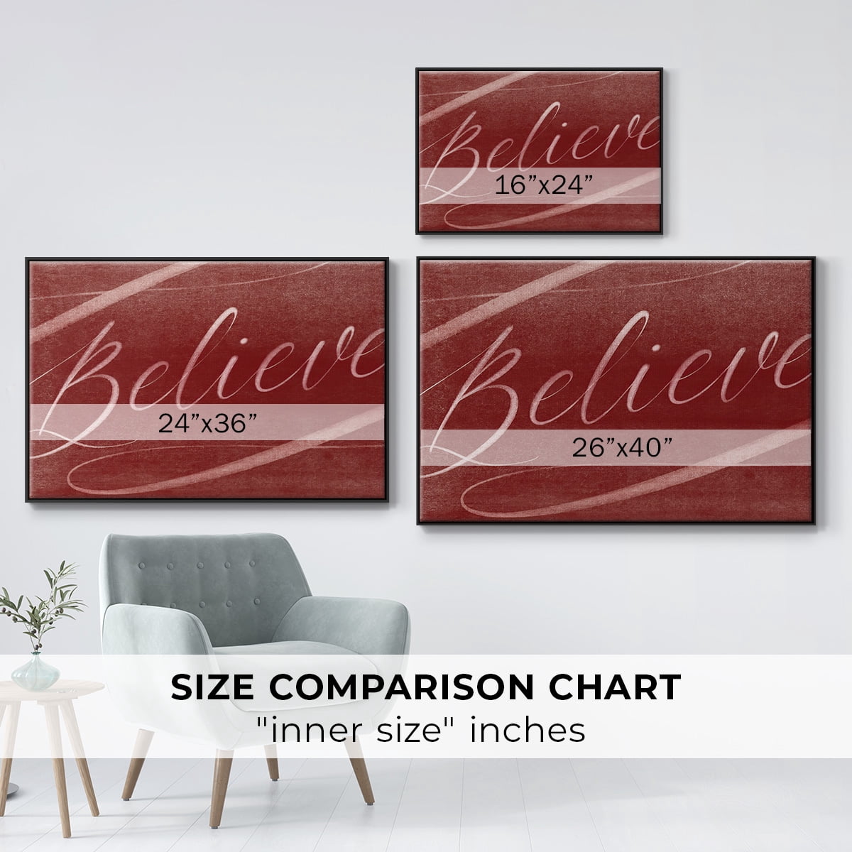 Believe - Framed Gallery Wrapped Holiday Canvas - 25 x 37 - Black Frame