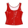 thumbnail image 5 of Jowowha Women U Neck Sleeveless Tank Top PVC Leather Zipper Camisole T Shirts Pole Dance Clubwear Red S, 5 of 7