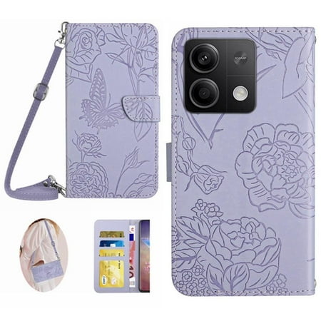 

Case for Xiaomi Redmi Note 13 Pro 4G Soft PU Leather Leather Wallet With Card Holder & Long Strap Butterflies And Flowers