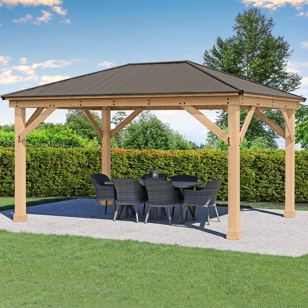 Yardistry 12 ft. × 16 ft. Meridian Cedar Gazebo with Aluminum Roof