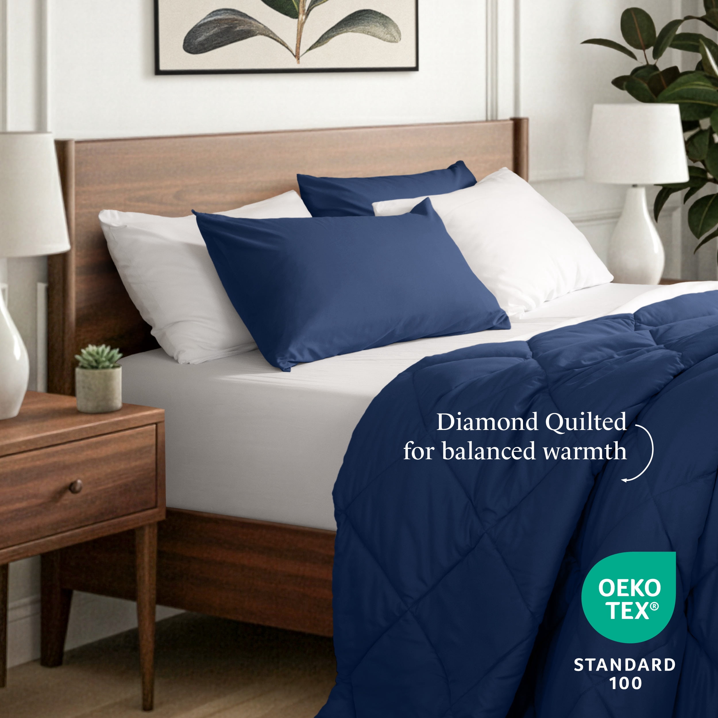 Ivy Union Comforter Set - Diamond Stitch - Easy Care Ultra - Soft Microfiber - All Season Warmth - Bedding Comforter Set - Full - Dark Blue