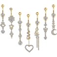 thumbnail image 1 of 7 anillos para ombligo de 14 g de acero quirúrgico 316l con circonita cúbica para mujer, joyería para piercing corporal, plata, oro y oro rosa, 1 of 5