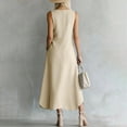 thumbnail image 6 of Guieoi Summer Dresses for Women under $10 Plus Size Decorative Button Cotton-Linen Loose-Fit Sleeveless Slit Hem Maxi Dress Beige XL, 6 of 7