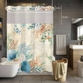 thumbnail image 5 of No Hook Shower Curtains with Snap-in Liner Set, Beige Beach Coastal Waterproof Hotel Style Bathroom Shower Curtain, Summer Nautical Coral Shell Botanical Breathable Mesh Top Bath Curtains 60''x72'', 5 of 9