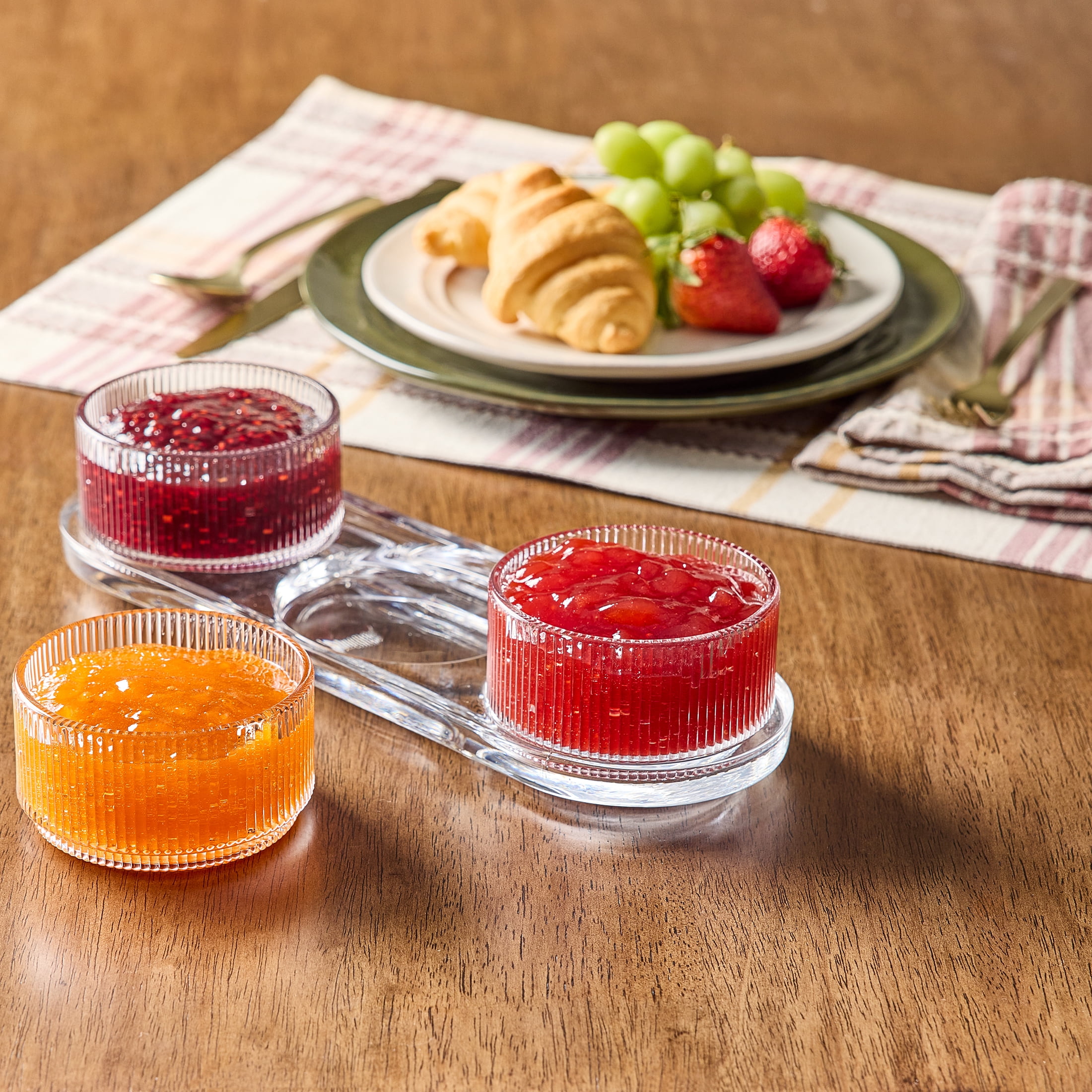 Better Homes & Gardens 6 oz Round Ribbed Glass Serving Bowls with Tray, 4-Piece Set