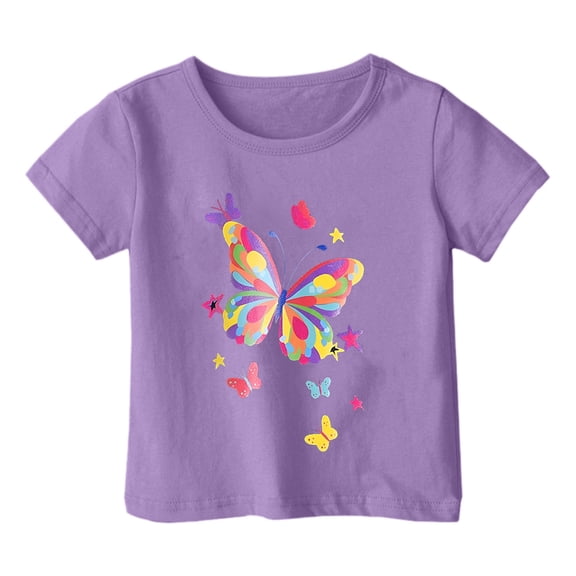 Byoo Girl's Cute Rainbow Butterfly Print T-Shirt Loose Short Sleeve Round Neck Pullover Top Comfy Basic Tee Shirt