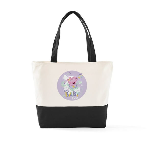 CafePress - Peppa Pig: Hello Baby Evie - Two Tone, 100% Cotton, Zipper Tote Bag