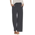thumbnail image 6 of Tauxra Linen Pants for Women, Summer Solid Color Drawstring Elastic Waist Loose Straight Leg with Side Pockets, Casual and Beach, 6 of 8