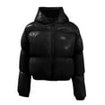 thumbnail image 5 of Hontri Women's Puffer Jackets, Ladies Autumn and Winter Warm Short Shiny Padded Hooded Leather Jacket Black S, 5 of 9