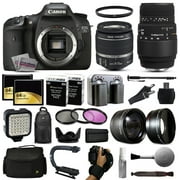 Canon EOS 7D DSLR Digital Camera + 18-55mm IS II + Sigma 70-300mm Lens + 128GB Memory + 2 Batteries + Charger + LED Video Light + Backpack + Case + Filters + Auxiliary Lenses + More