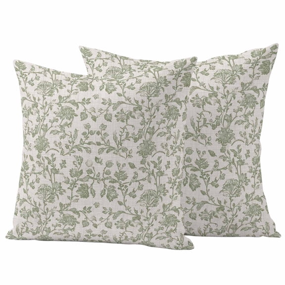 Farmhouse Sage Green Outdoor Pillow Covers, Waterproof Decorative Throw Pillowcases Set of 2, Vintage Flower Leaf Botanical Couch Cushion Cases with Zipper for Outside Patio Garden Sofa 18"x18"