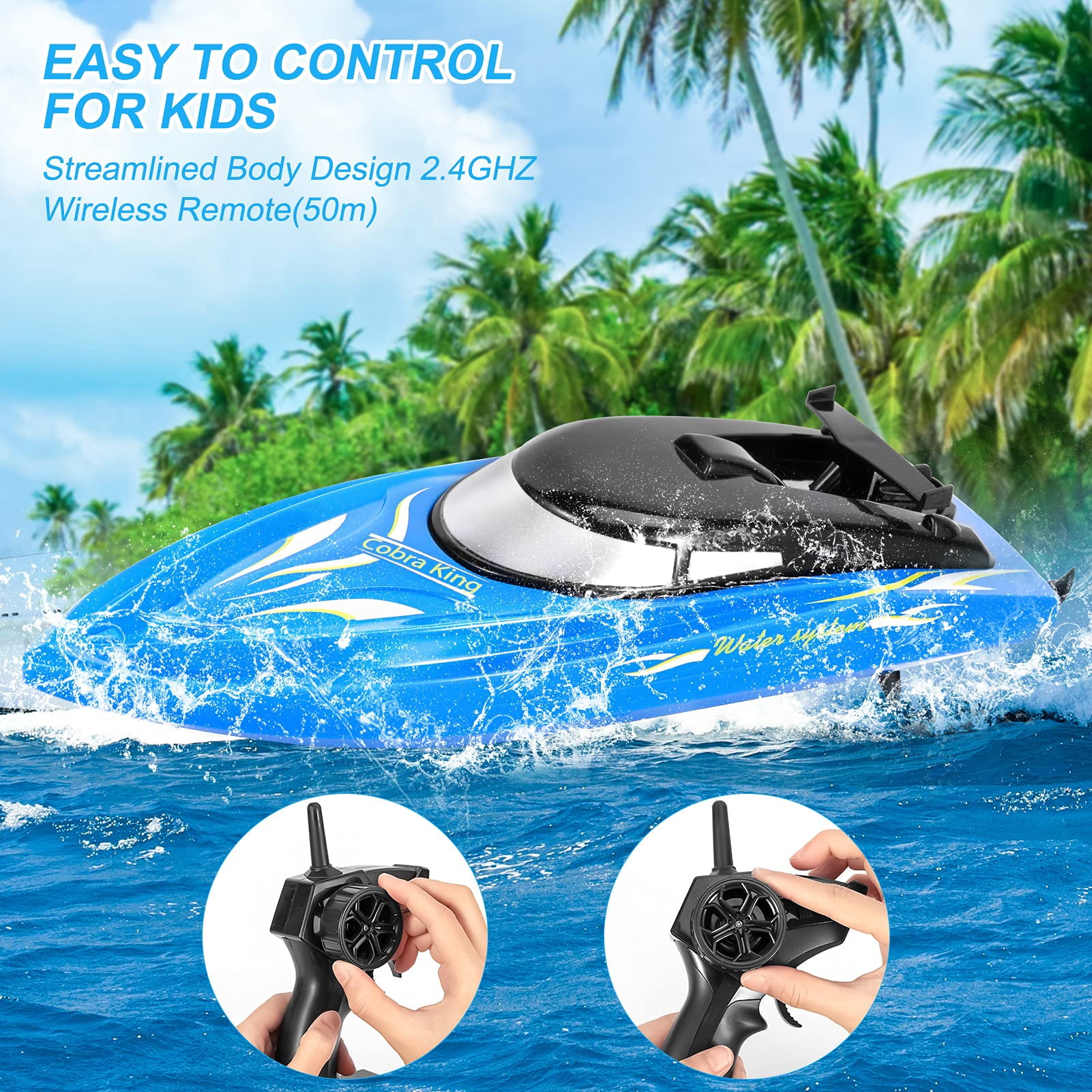 Remote Control Boats,10km/H 2.4G High Speed Remote Control Boat ,Fast RC Boats for Pools and Lakes,RC Boat for Kids and Adults (Blue+Yellow),2-Pack