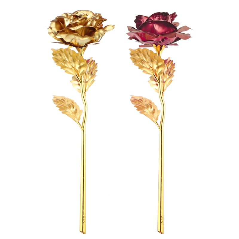 24K Golden Rose Long Stem Real Rose Dipped in Gold with Gift Box Red New 