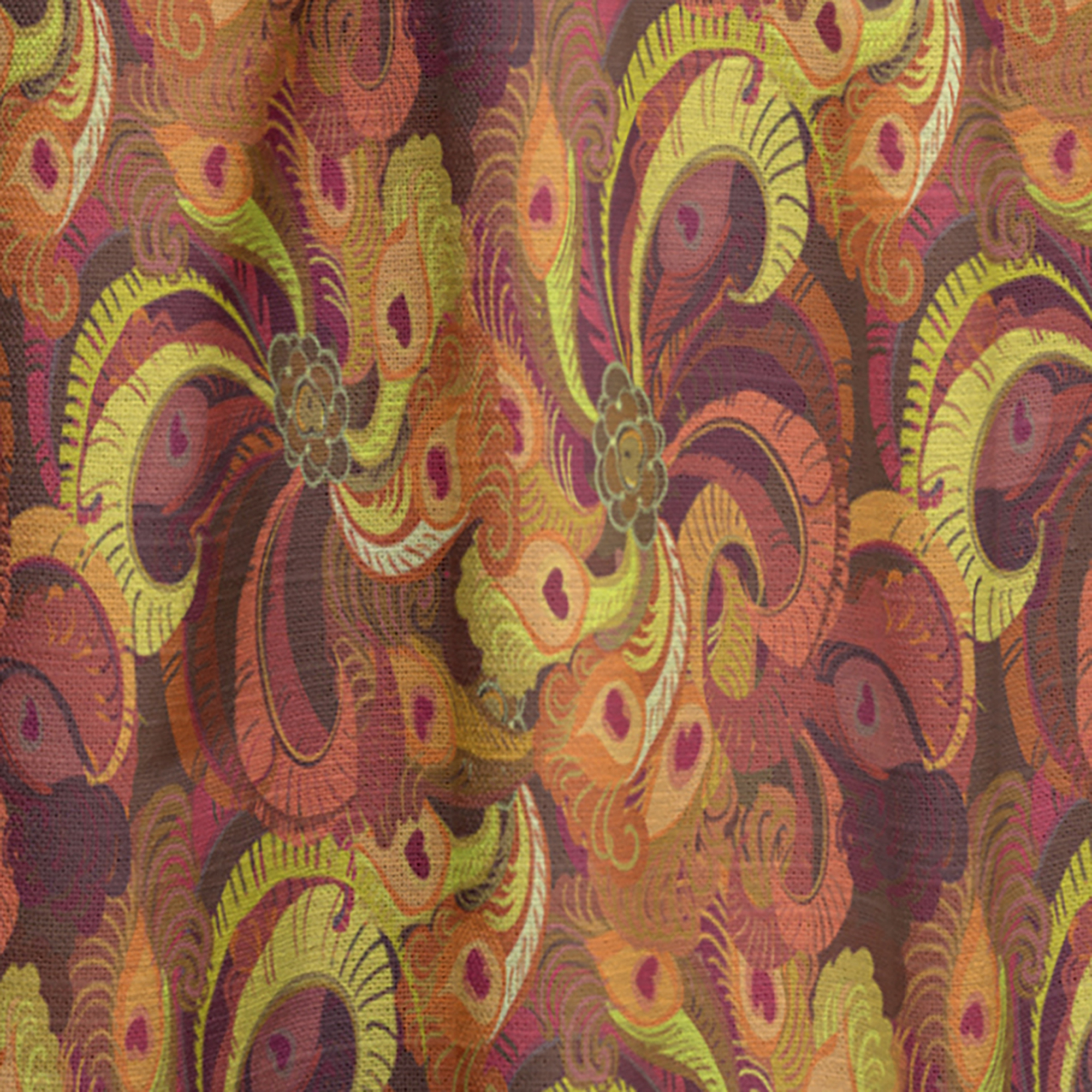 Designart 'Beautiful Golden Red and Orange Peacock Feathers' Bohemian & Eclectic Curtain Panel