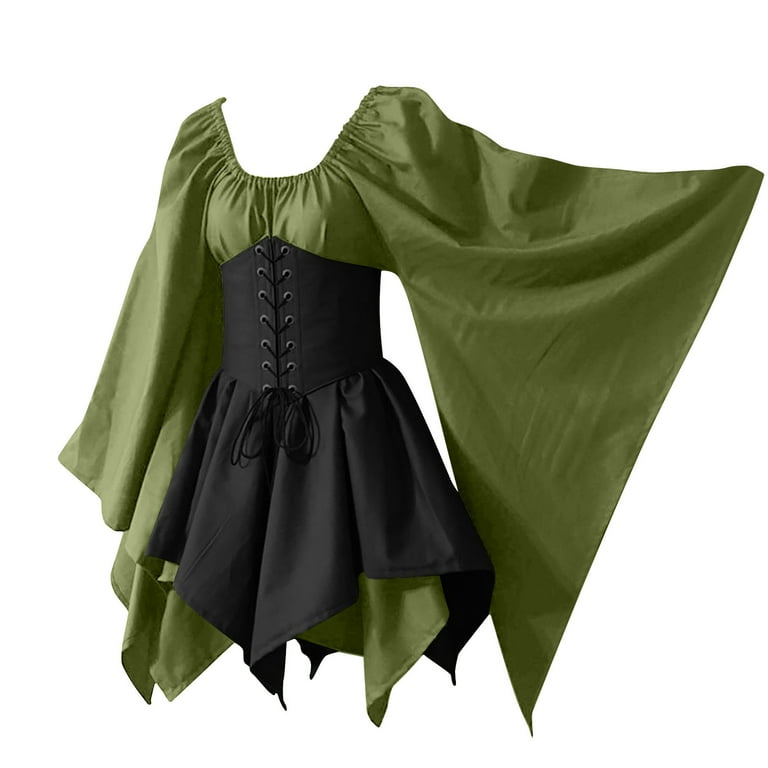 ZVAVZ Renaissance Faire Costume Women Medieval Dress Fairy Elf Irish  Victorian Gothic Dresswith Corset Halloween Party Cosplay Outfits Green,L -  Walmart.com