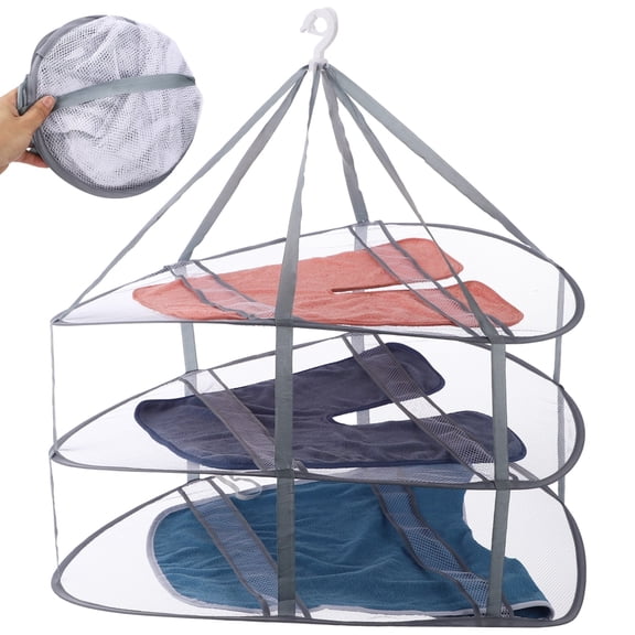 2 Pcs 3-Tier Folding Mesh Clothes Drying Rack，Hanging Sweater Dryer for Laundry, Portable Mesh Clothes Drying Net  for Delicate Garments，30.31" L * 24.01" W*30.7" H