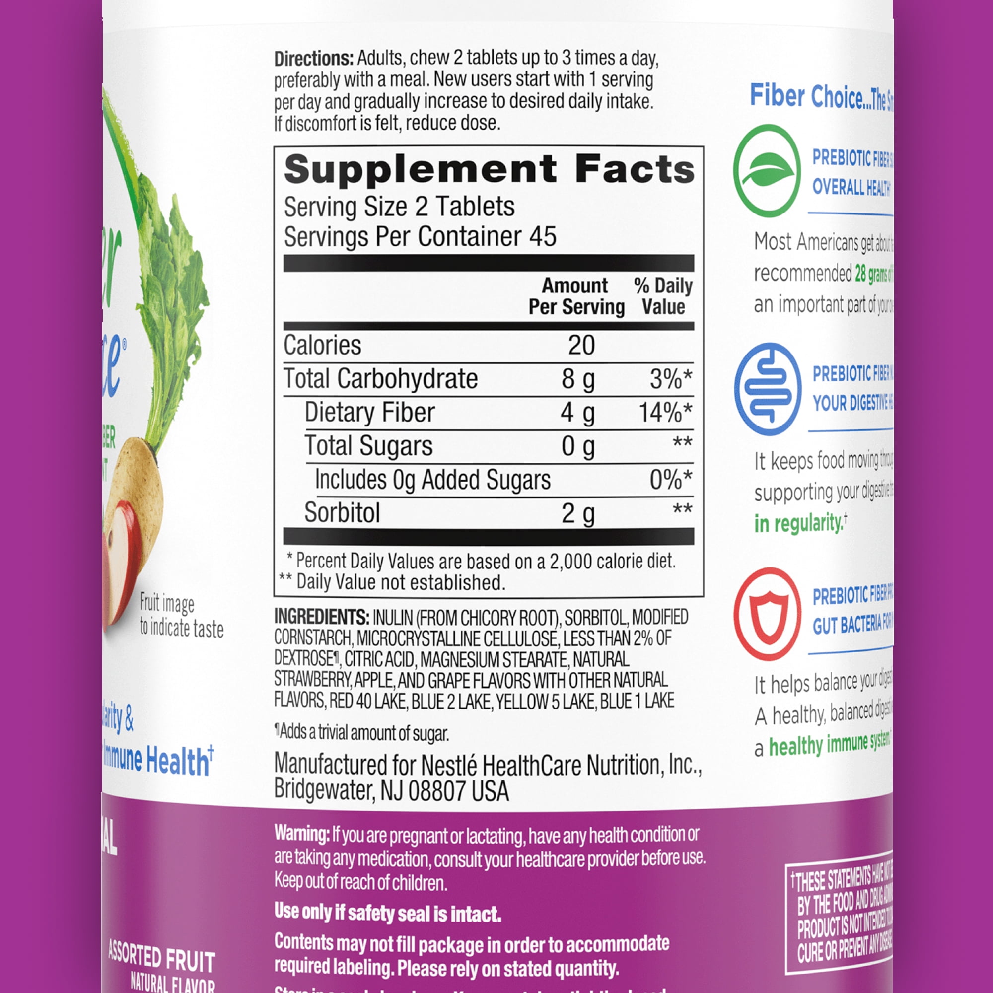 Fiber Choice® Daily Prebiotic Fiber Supplement, Assorted Fruit Chewable  Tablets, 90 Count 