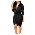 thumbnail image 1 of Robe Décontractée à Manches Longues Unie Col en V pour Femmes, 1 of 6