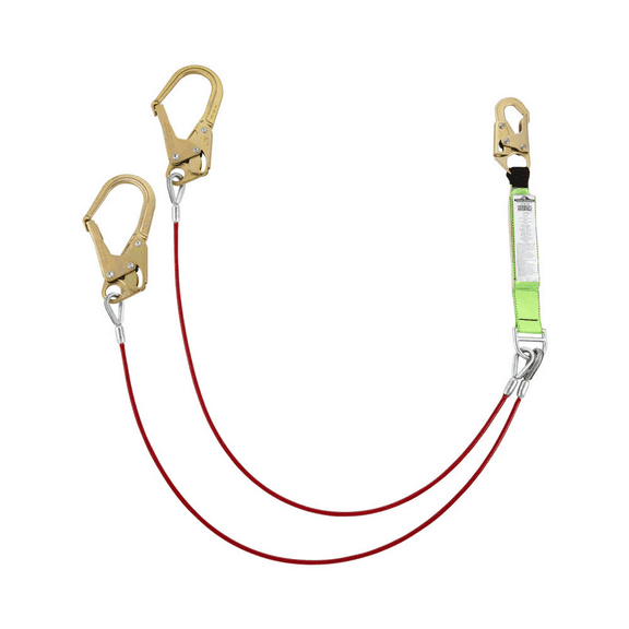 PeakWorks Shock Absorbing Lanyards - Tear Pack 1/4" PVC Coated Cable -  Double Leg - Weight Capacity 130 to 310 Lbs - 6'