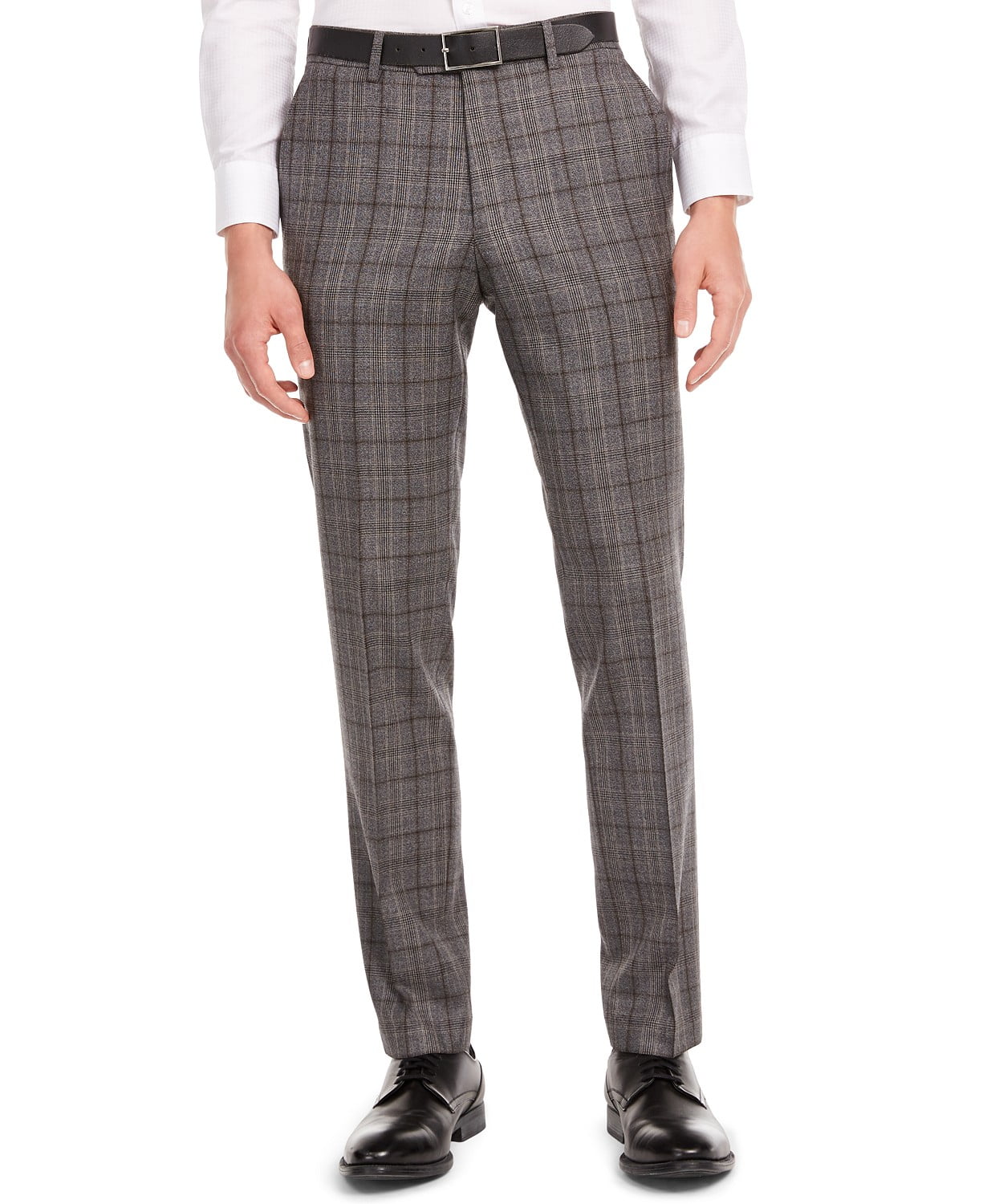 Slim-Fit Gray/Brown Plaid Suit 
