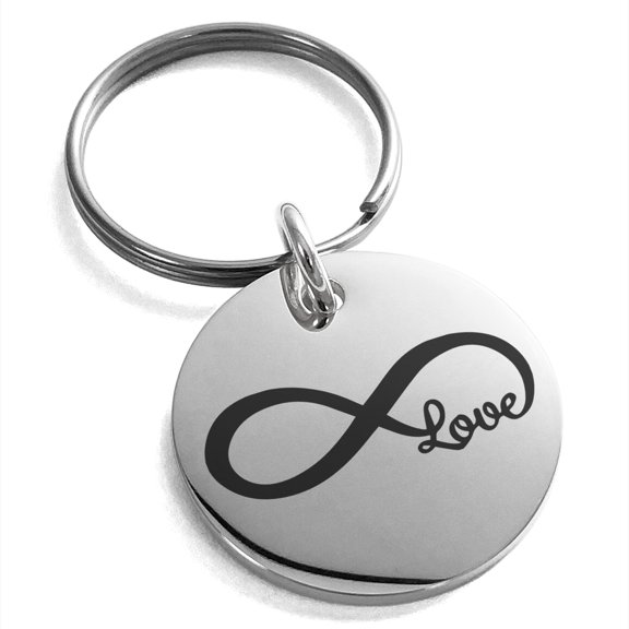 Stainless Steel Infinity Love Engraved Small Medallion Circle Charm Keychain Keyring