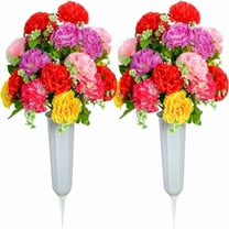 ZULAR Cemetery Flowers,Set of 2 Artificial Carnation Bouquet Grave Memorial Flowers with Vase for Cemetery Headstones Decoration (Carnation)