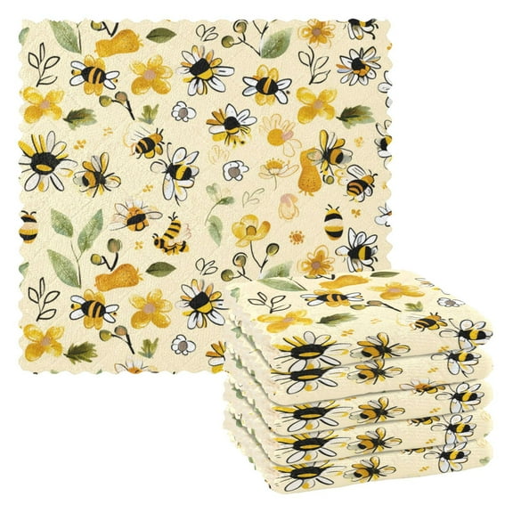 Ryvnso Bee and Floral Kitchen Towels Dish Clothes for Drying Dishes Cleaning Absorbent Set of 6
