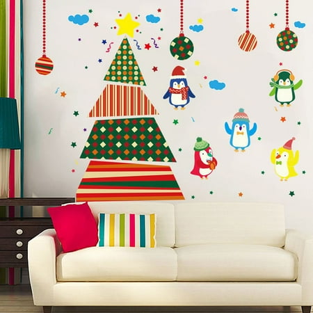 Penguins Ultra Decal (Holiday Clearance PVC Decal Removable Christmas Tree Penguins Wall Stickers for Window Glass Door)