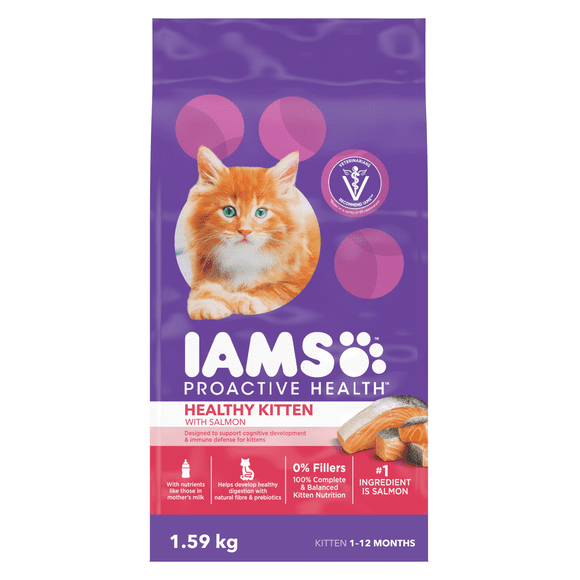 IAMS PROACTIVE HEALTH Healthy Kitten Dry Cat Food with Salmon, 1.59kg Bag