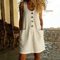 thumbnail image 2 of QSAWXQZ Women's Sleeveless Cotton Tunic Dress Casual Scoop Neck Button Sun Dress with Pockets for Summer Beach Vacation M, 2 of 7