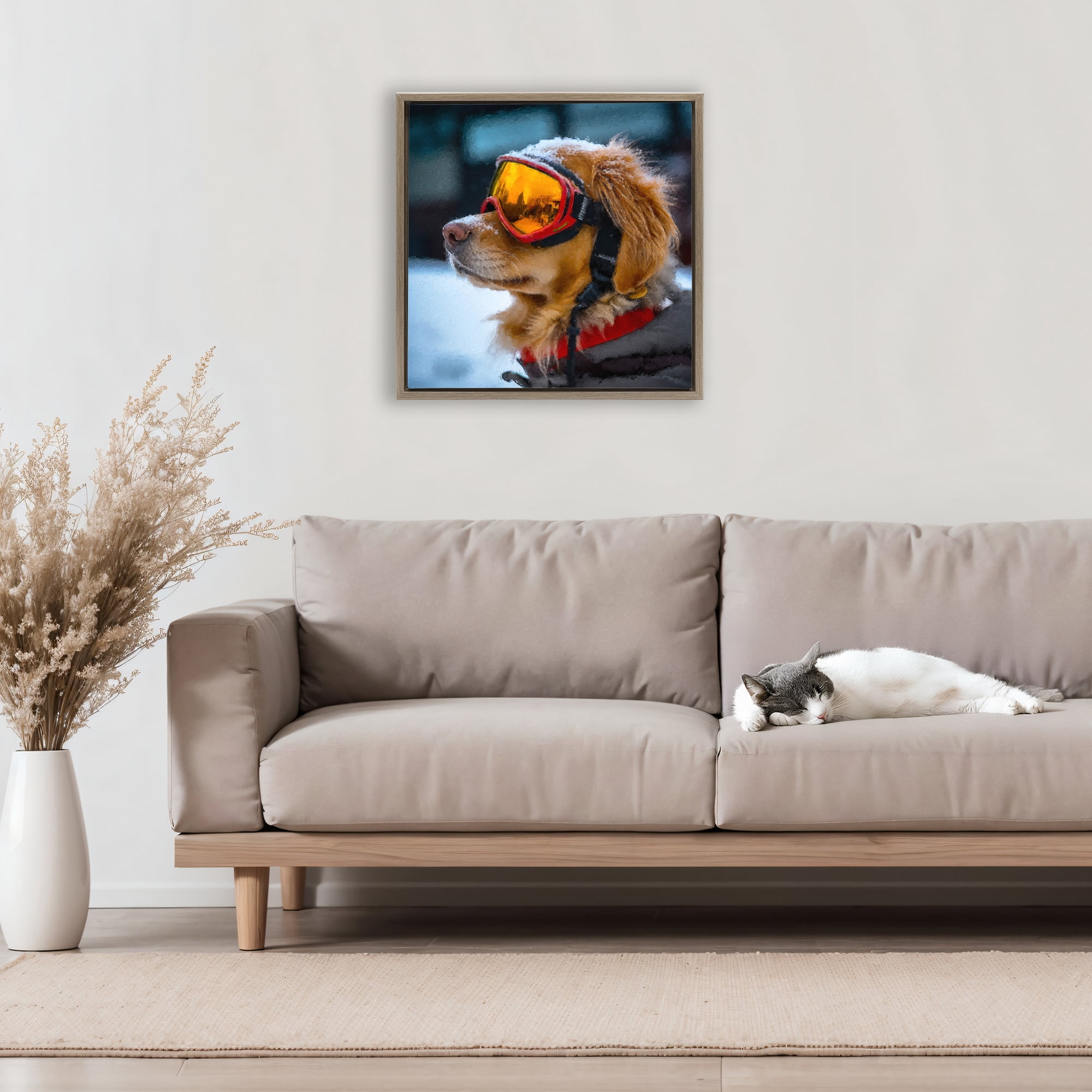 Stupell Industries Ski Goggles Dog Brown Framed Floater Canvas Wall Art, design by Sean Parnell