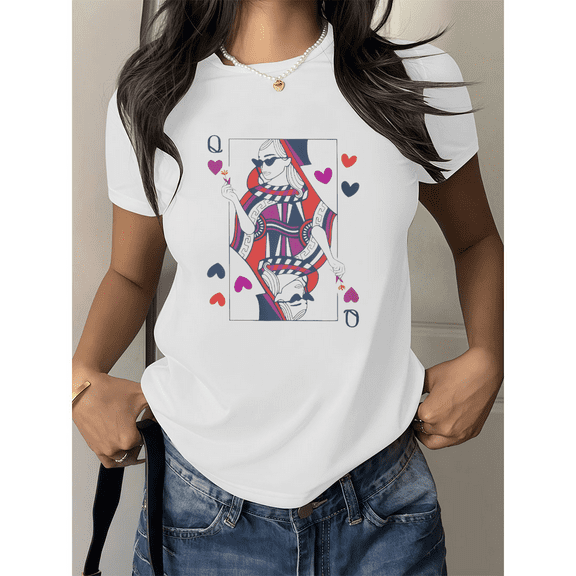 Poker Graphic Tee Shirt Vintage Card Design Tops Comfortable Cotton Fashion Short Sleeve Round Neck White S-5XL