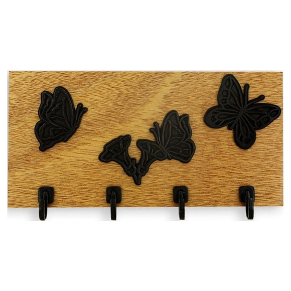 Porta Llaves Colsa Madera Natural Mariposas Y Flor Elegante