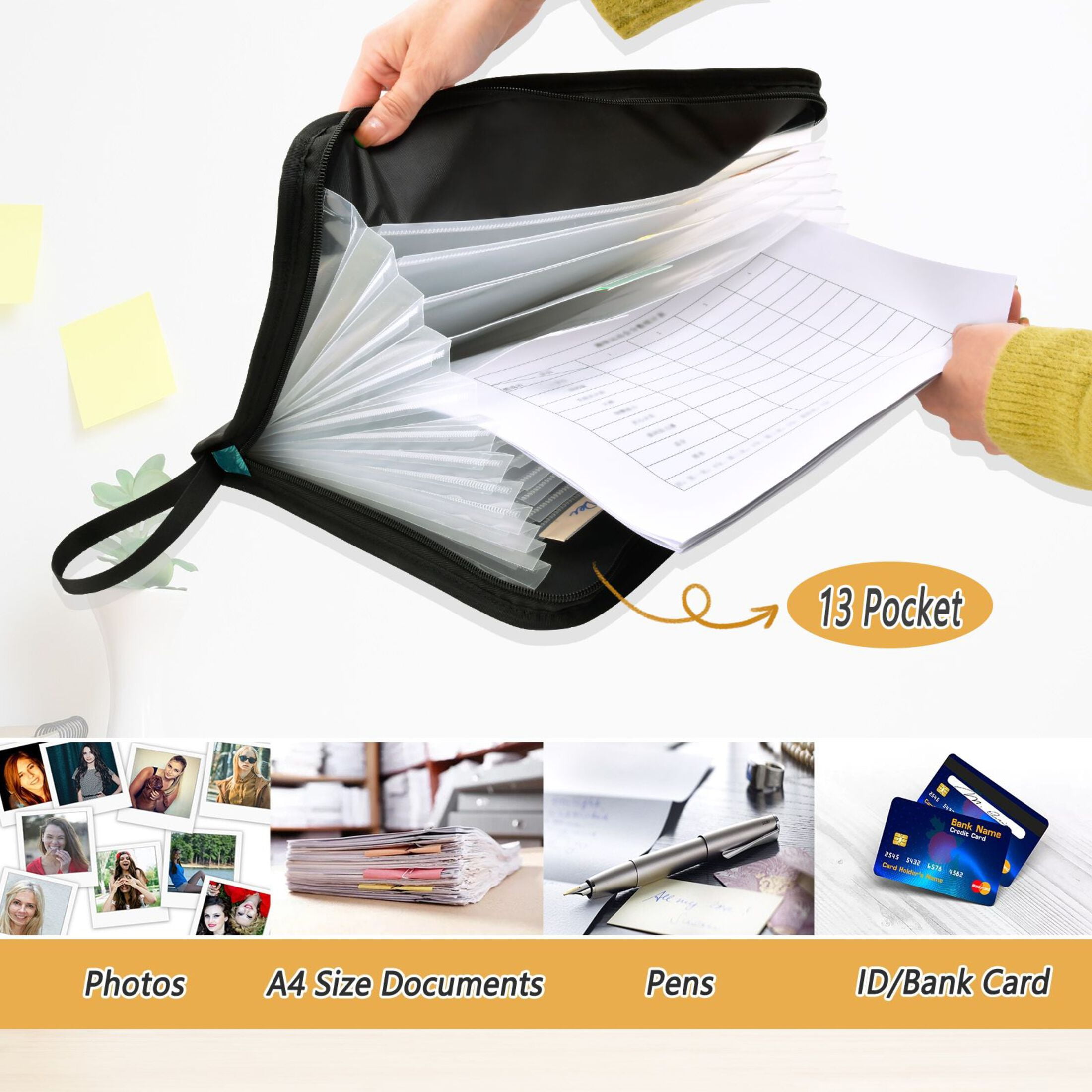 Accordion File Organizer with Zip Closure 13 Pockets Expanding File Folder Letter A4 Paper Document Organizer for Home Office Beautiful Psychedelic Bird