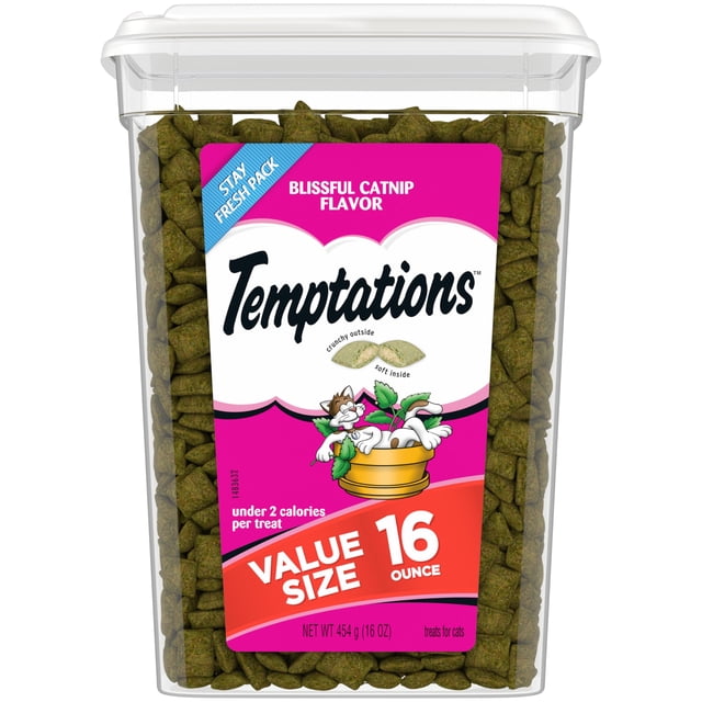Hierba gatera clásica, crujiente, suave y deliciosa de Cat Treats Temptations, 473 ml