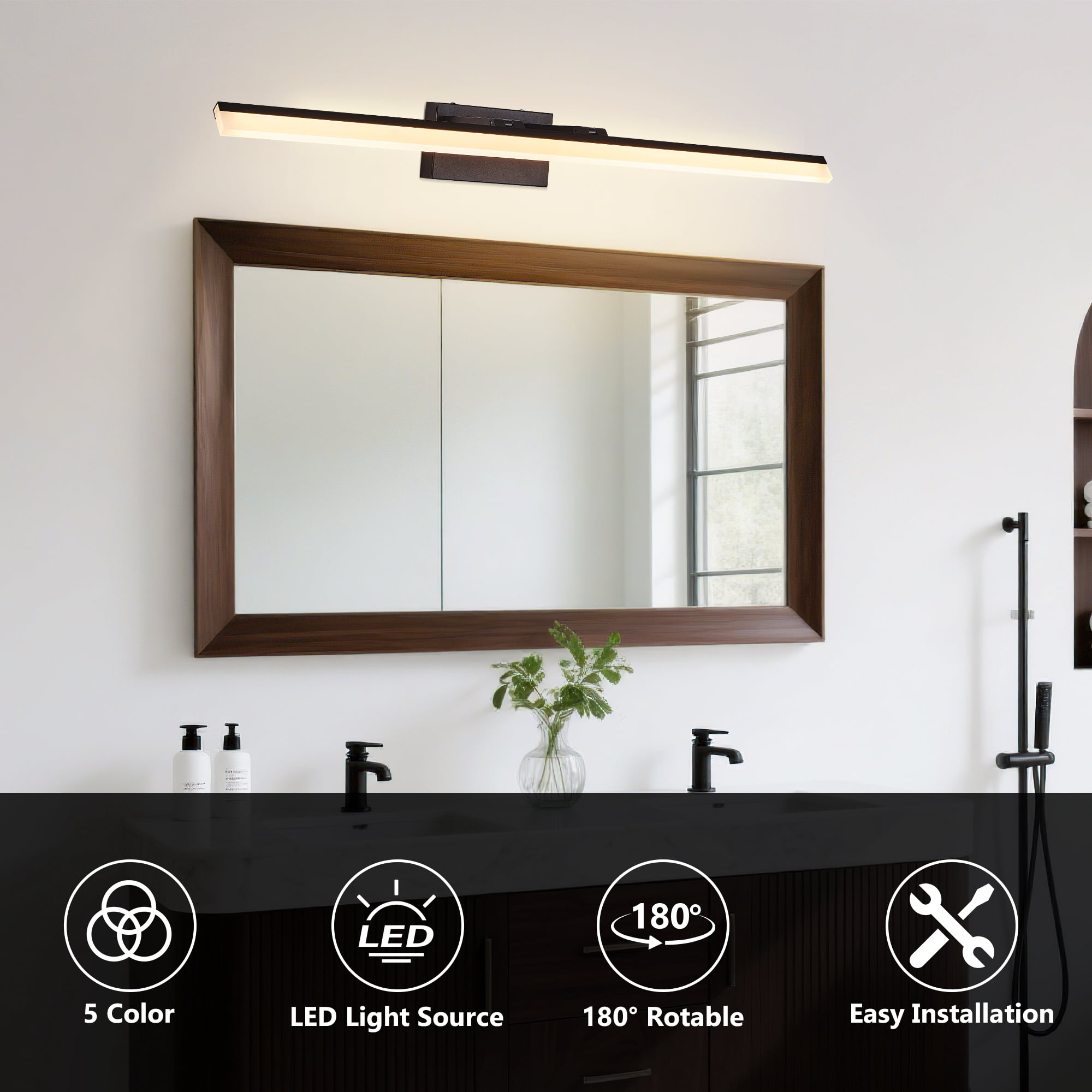 GCGAFUL 39-Inch LED Bathroom Vanity Light Bar, Modern Wall Fixture Ideal for Bathroom, Living Room, Bedroom, Hallway, Black