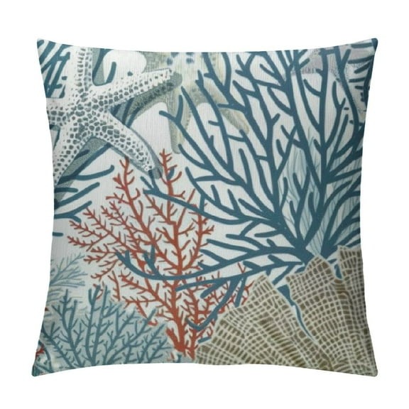 Creowell Nautical Coastal Throw Pillow Covers Seashell Coral Starfish Decorative Pillow Cases for Couch Bed Sofa Beach Themed Decor Pillow Cases White