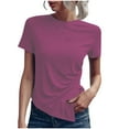thumbnail image 1 of cfhntfmh Hauts pour Femmes T-Shirt à Manches Courtes 2025 Mode Été Col Rond T-Shirts Ourlet Arrondi T-Shirt Basique, 1 of 6