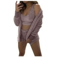 thumbnail image 4 of FAIWAD Women's 3 Piece Pajamas Long Sleeve Hooded Coat Tank Top and Shorts Pants Winter Plush Warm Suit, 4 of 5