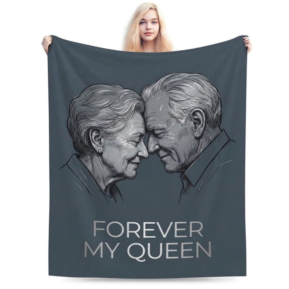 Forever My Queen Blanket for Wife, Sentimental Senior Couple Sketch Flannel Throw, Elegant Anniversary Mother's Day Gift for Mom 50x40