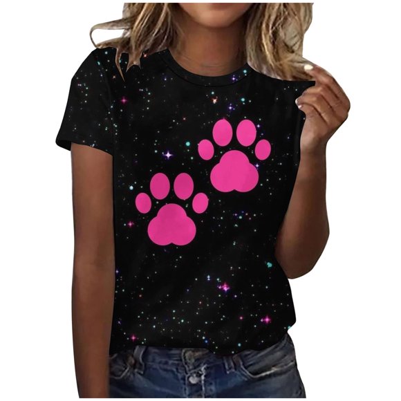 Liamobondopolis - Camiseta con estampado de pata para mujer, camisetas de manga corta con estampado de pata para mamá de perro