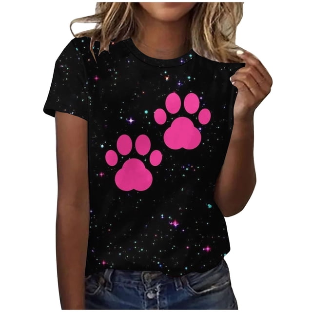 Liamobondopolis - Camiseta con estampado de pata para mujer, camisetas de manga corta con estampado de pata para mamá de perro