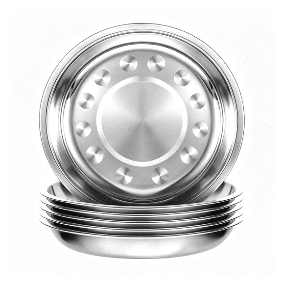 BPPEG 6 Pieces Stainless Steel Round Plates,9 Inch Dinner Dishes,Feeding Serving Camping Plates for Home,Dishwasher Safe stainless steel plates
